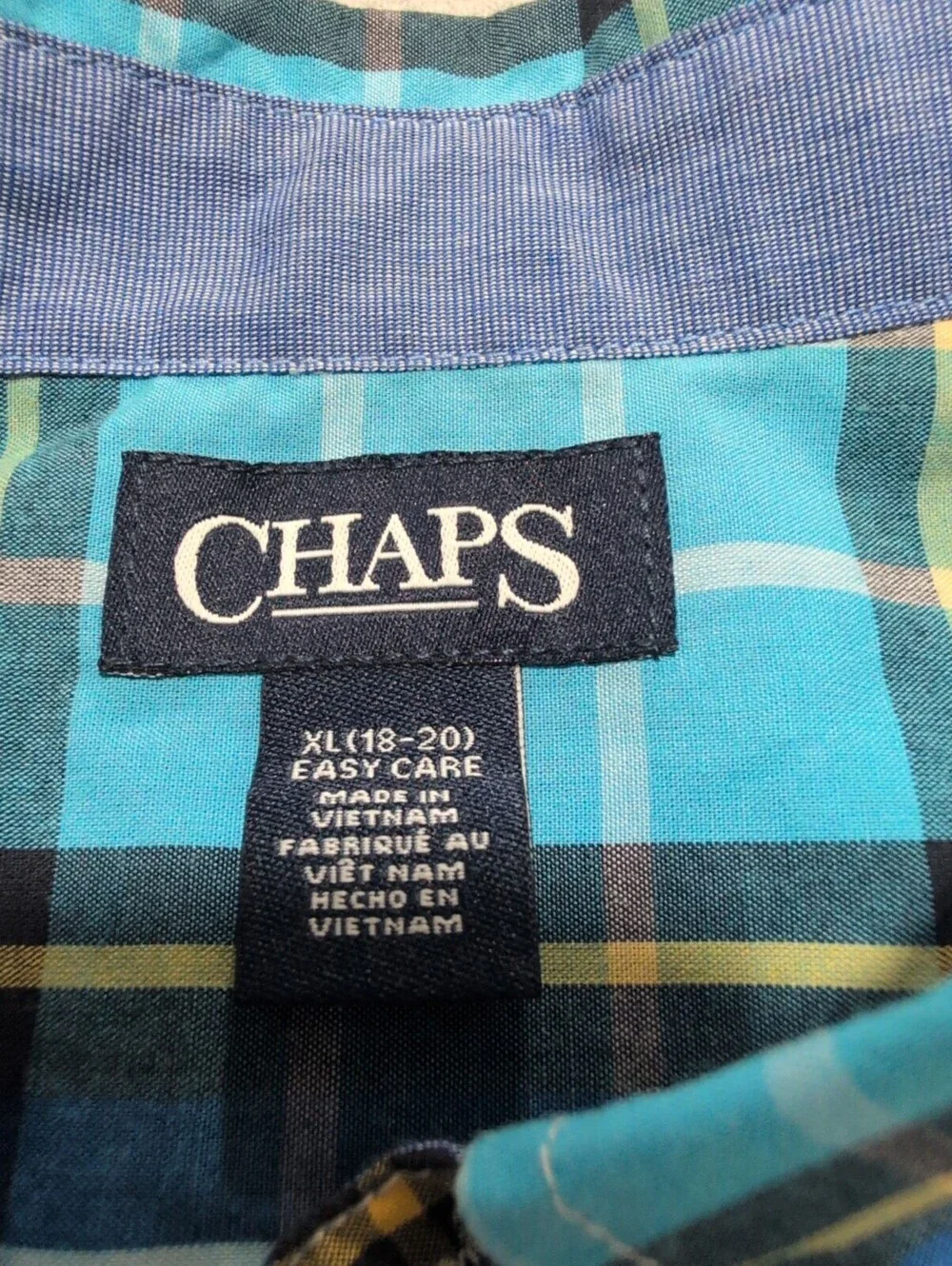 Chaps boys blue plaid button-front shirt size XL (18-20)